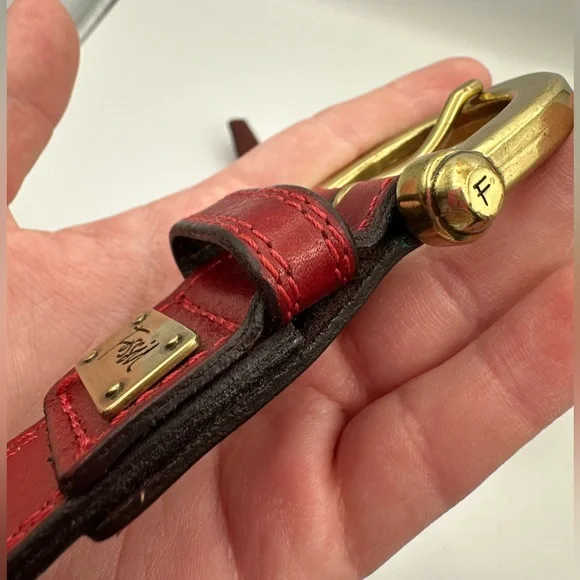 VTG Red Genuine Leather Fossil Brass Buckle Belt Size L 36-40” - Picture 7 of 16